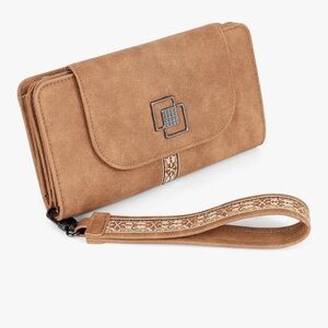 🆕 Leather Wallets for Women, Designer Large RFID Blocking Trifold Wristlet